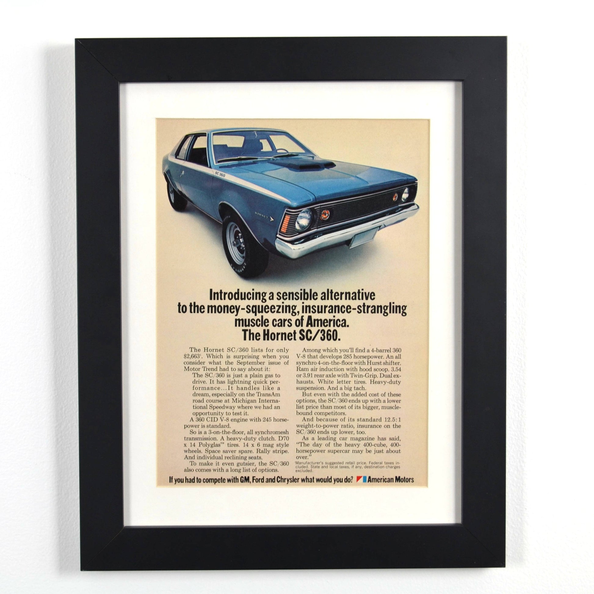 Vintage 1970s AMC Hornet SC/360 Print Ad framed