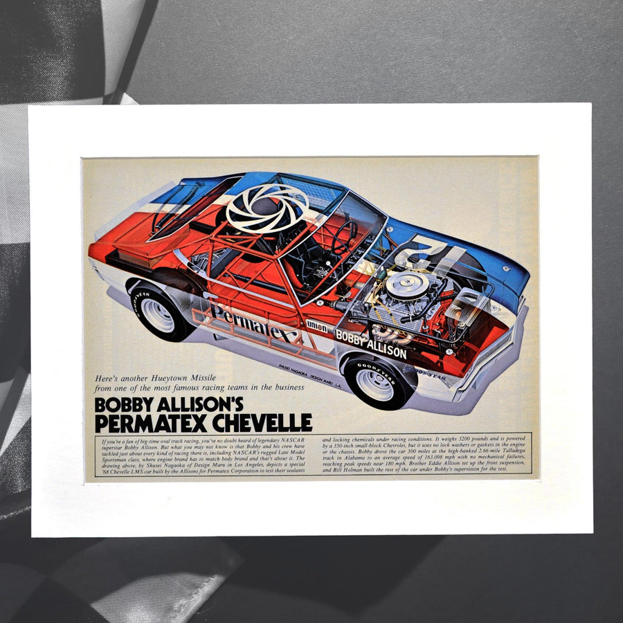 1974 Bobby Allison Permatex NASCAR Chevelle Print Ad
