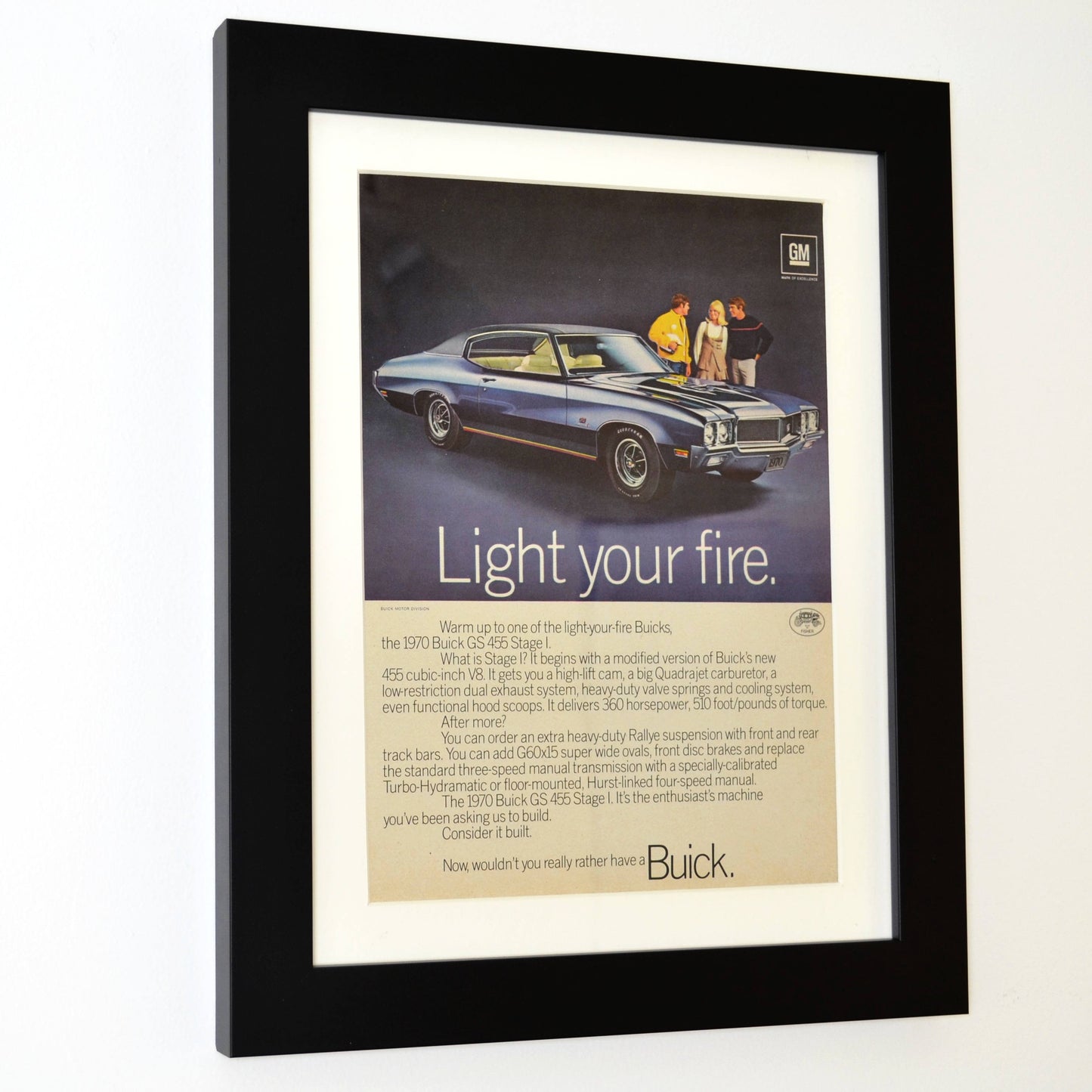 1970 Buick GS 455 classic car wall art, Framed vintage automotive print