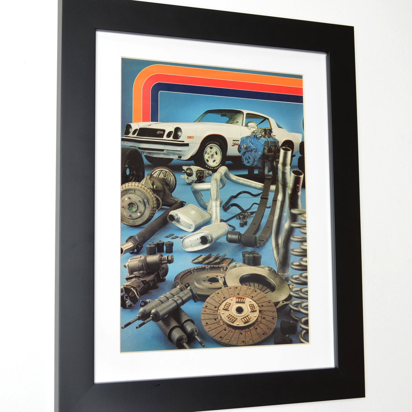 1977 Chevrolet Camaro classic car print ad side view, framed