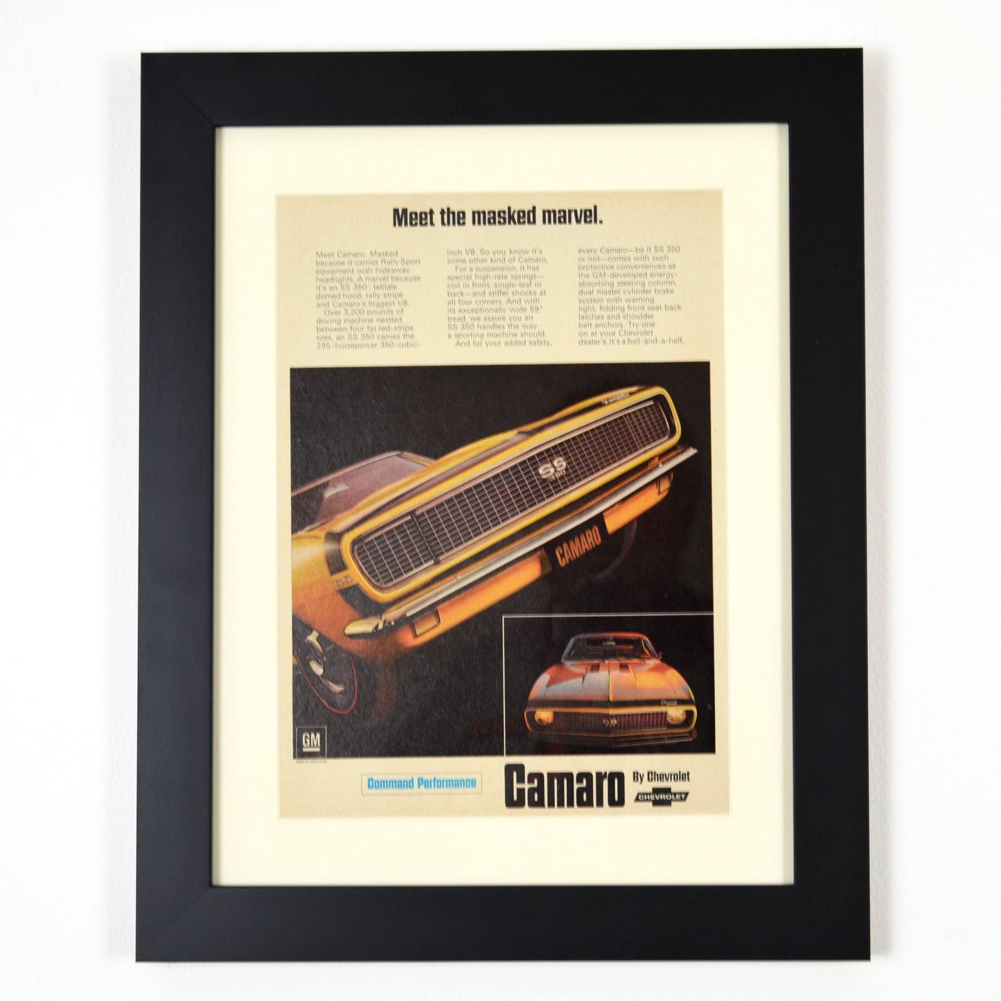 Framed 1967 Camaro SS Print Ad, framed