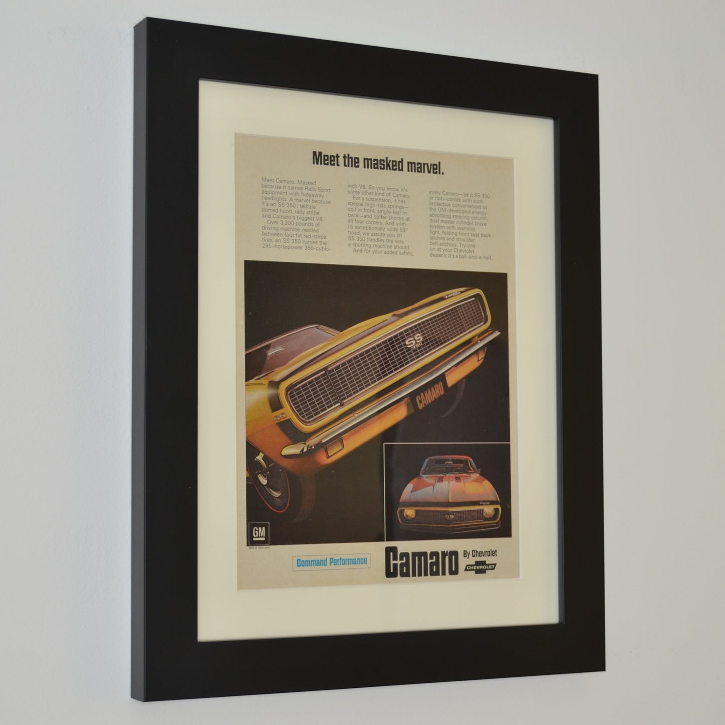 Framed 1967 Camaro SS Print Ad: Classic Chevy Muscle Wall Decor