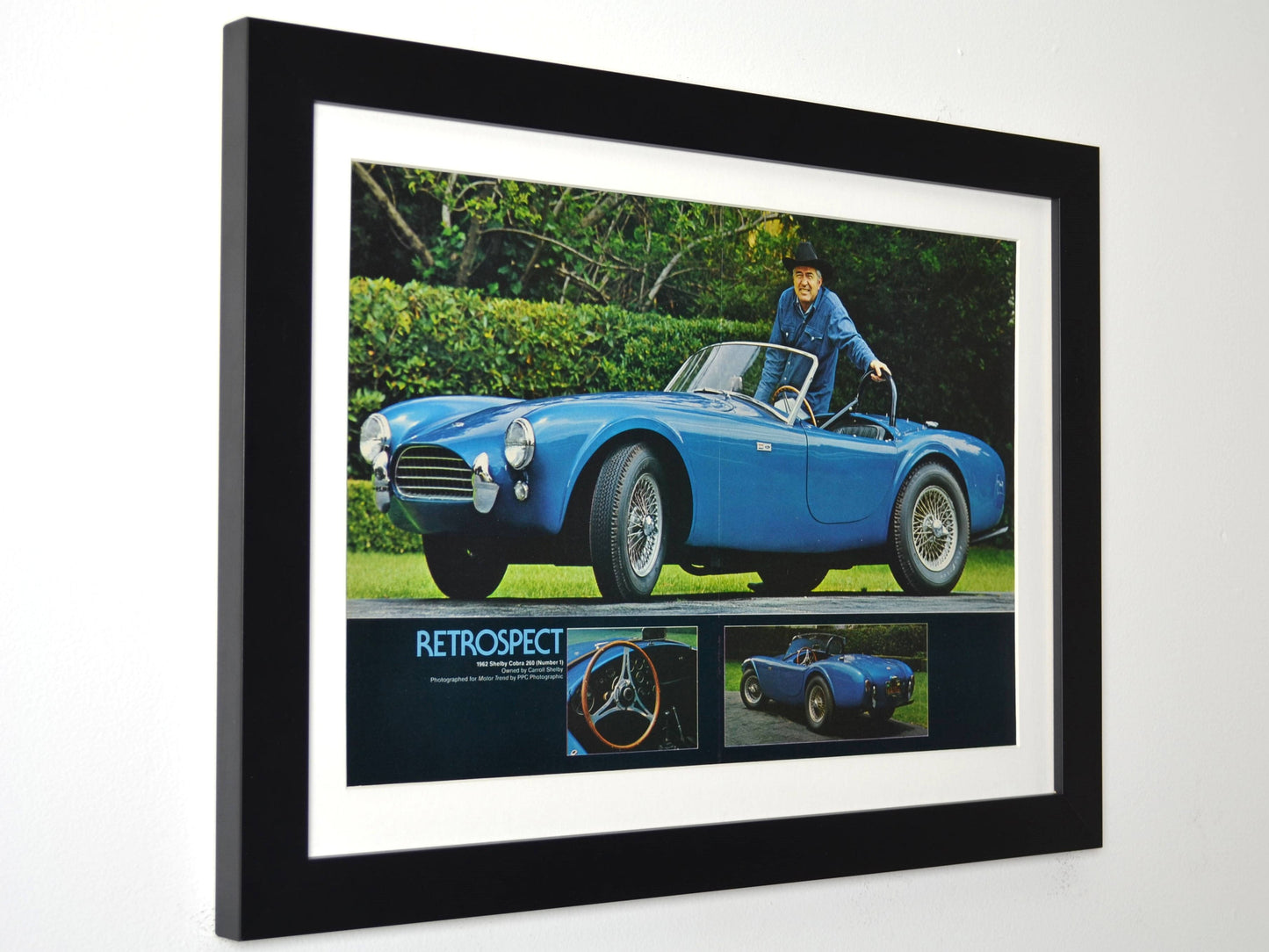 1962 Carroll Shelby Cobra retrospect vintage print framed 15x20 side view