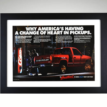 1988 Chevy Silverado Ad – Framed Pickup Truck & Coke Machine Wall Art