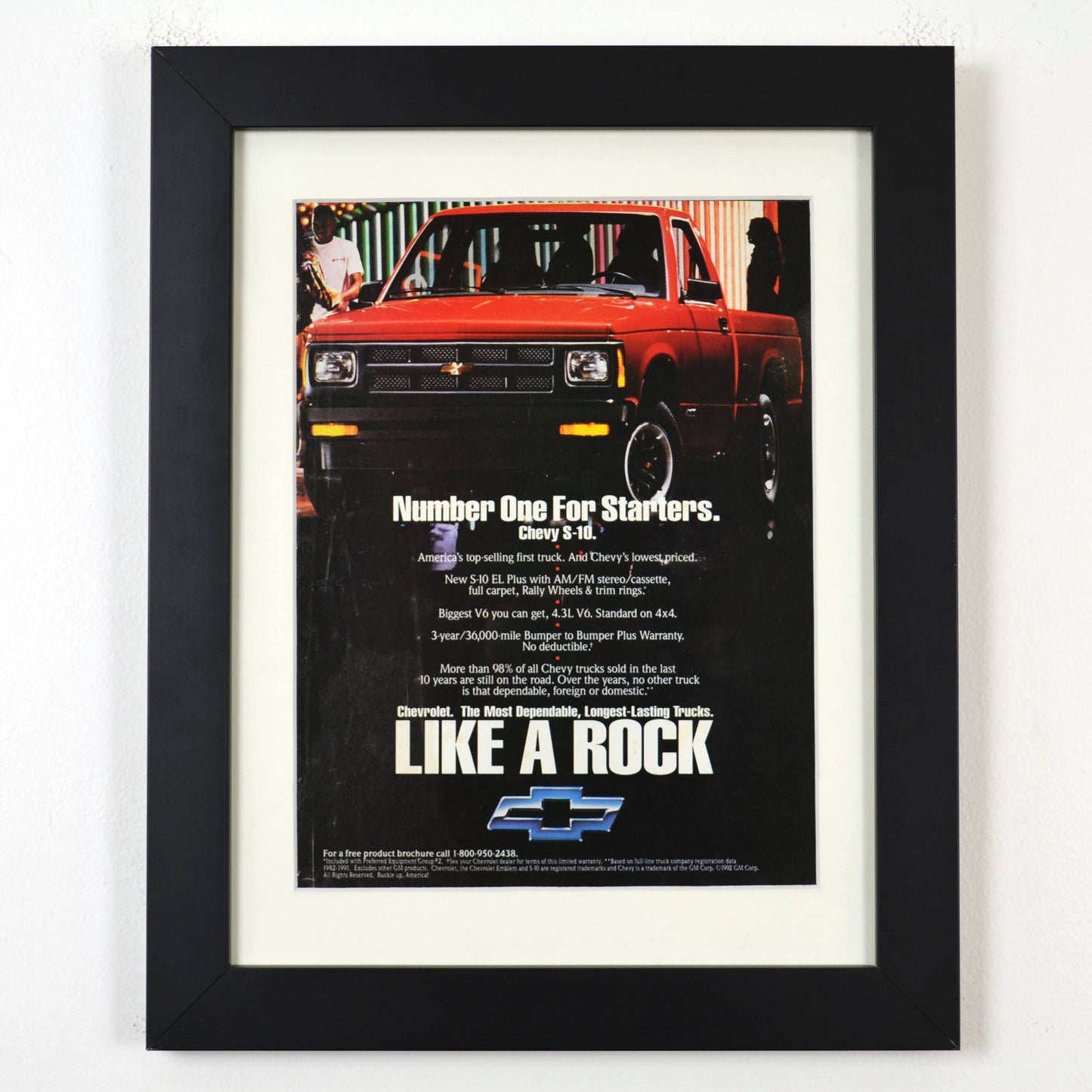 1992 Chevrolet S-10 Ad - "Like a Rock" Vintage Chevy Truck Art for Garage Decor