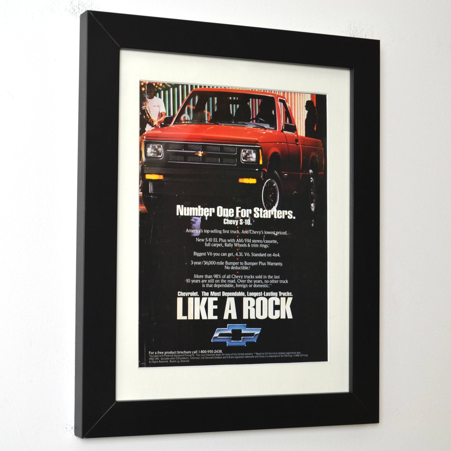 1992 Chevrolet S-10 Ad - "Like a Rock" Vintage Chevy Truck Art for Garage Decor