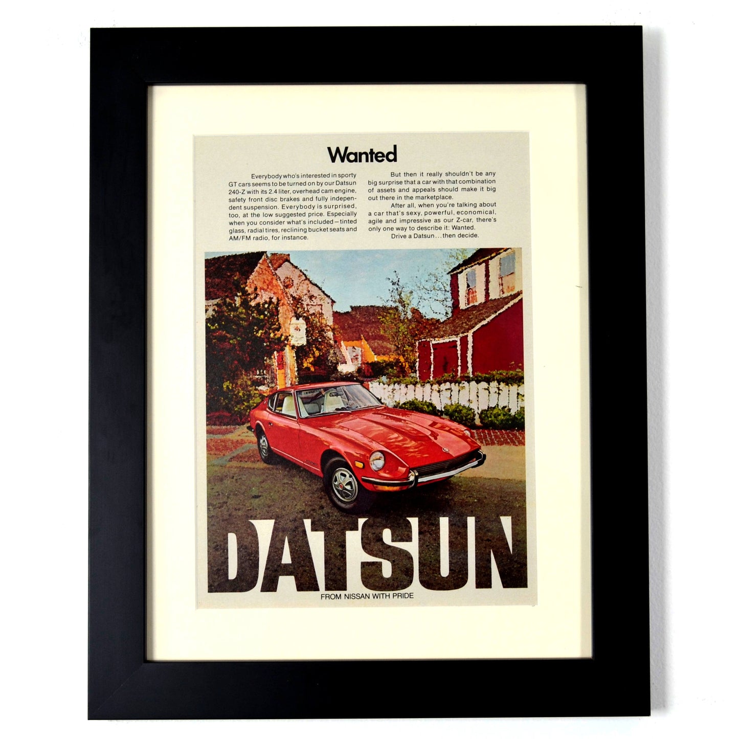 1970 Datsun 240Z automotive print ad, Framed classic car wall art