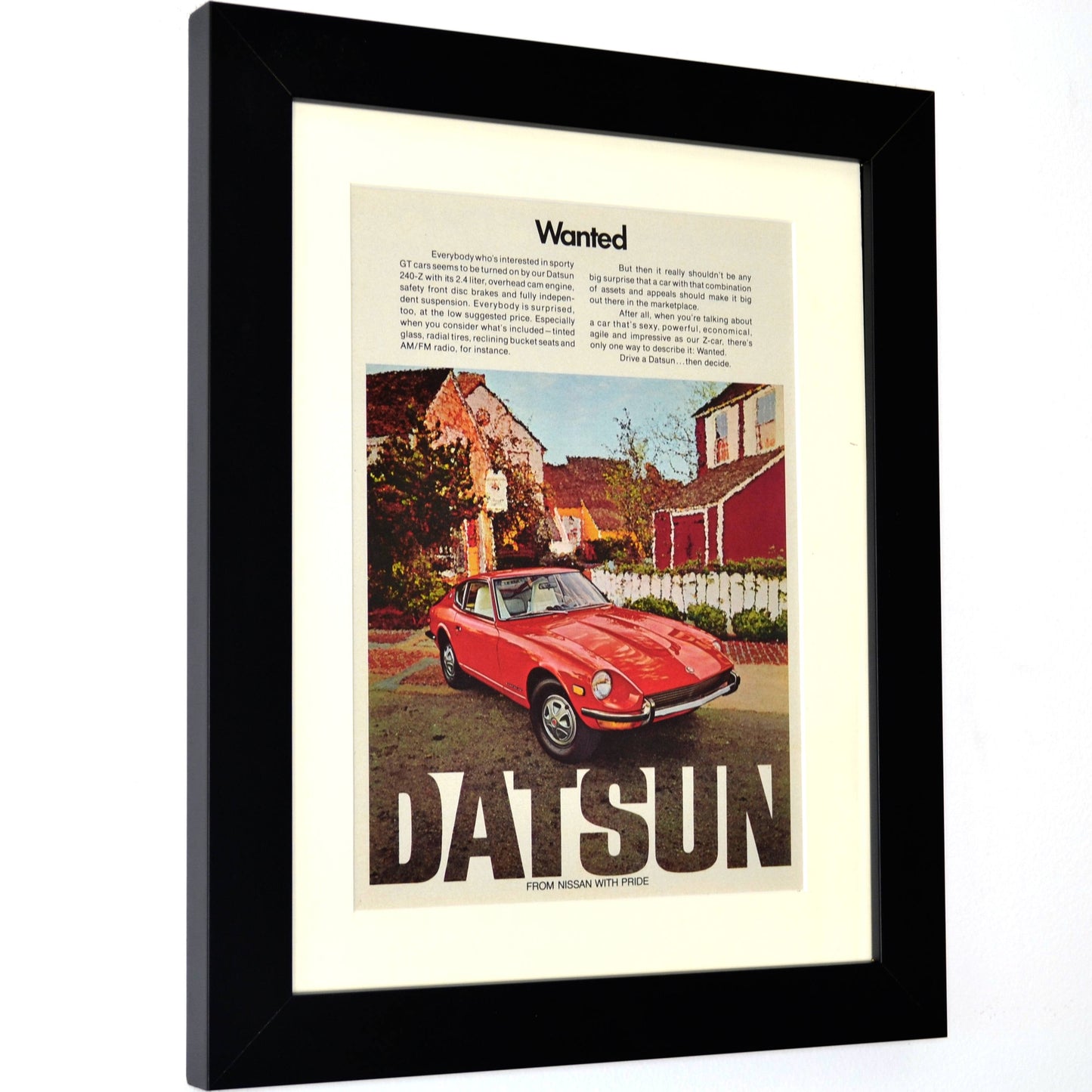 1970 Datsun 240Z automotive print ad, Framed classic car wall art