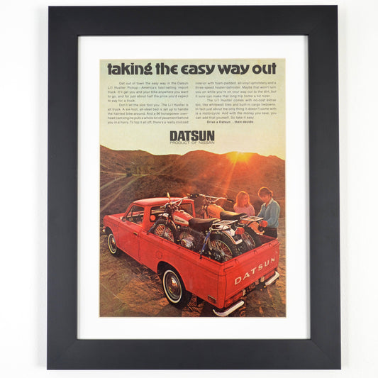 Vintage Datsun Lil Hustler pick up print ad, framed