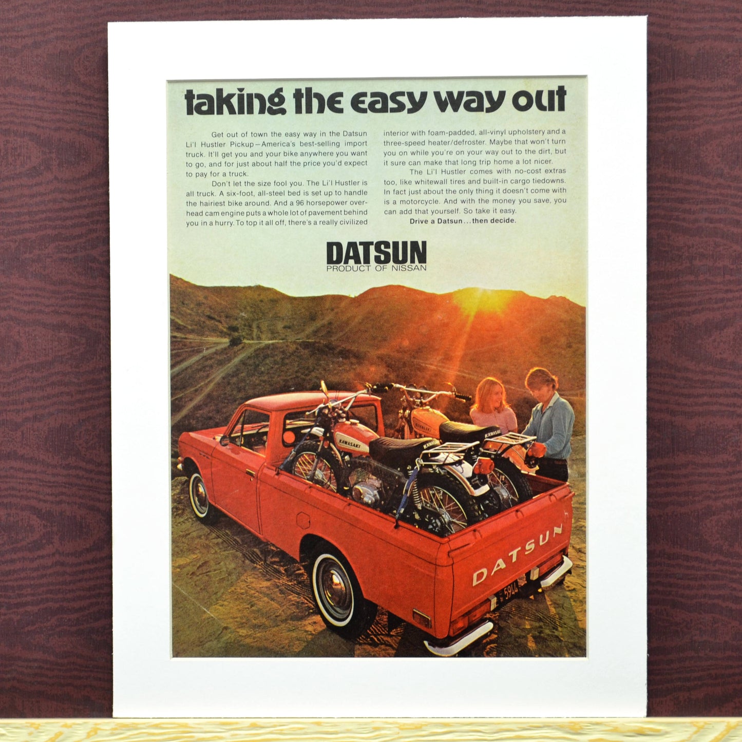 Vintage Datsun Lil Hustler pick up print ad