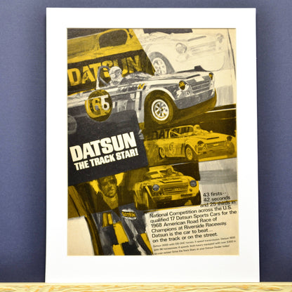 Vintage Datsun 2000 road racing print ad