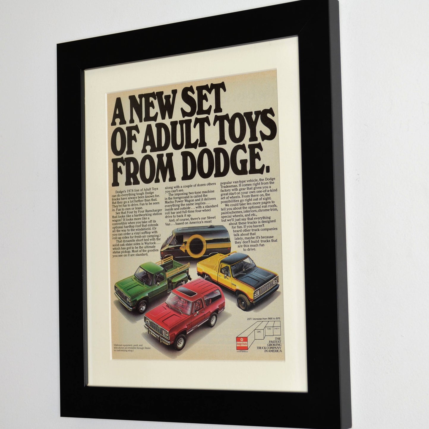 1978 Dodge truck print ad,  Framed vintage truck wall art