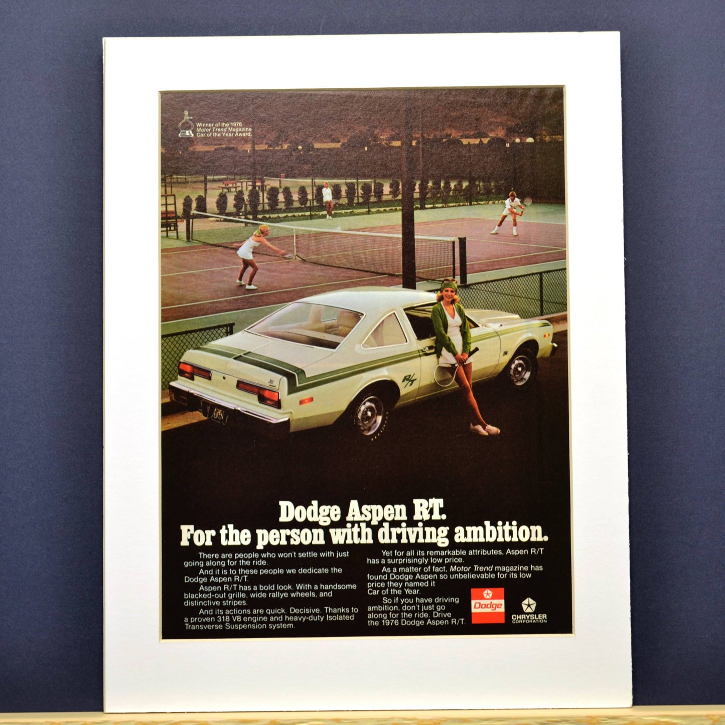 1976 Dodge Aspen R/T classic car print ad, framed automotive wall art