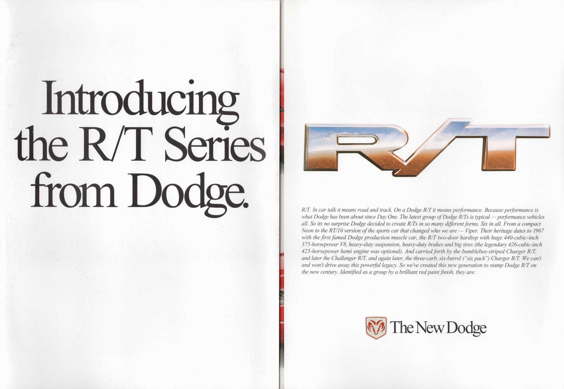 1999 Dodge R/T Series dealer brochure Viper RT10 Dakota 5.9 RT Neon RT Intrepid RT fold-out sales literature