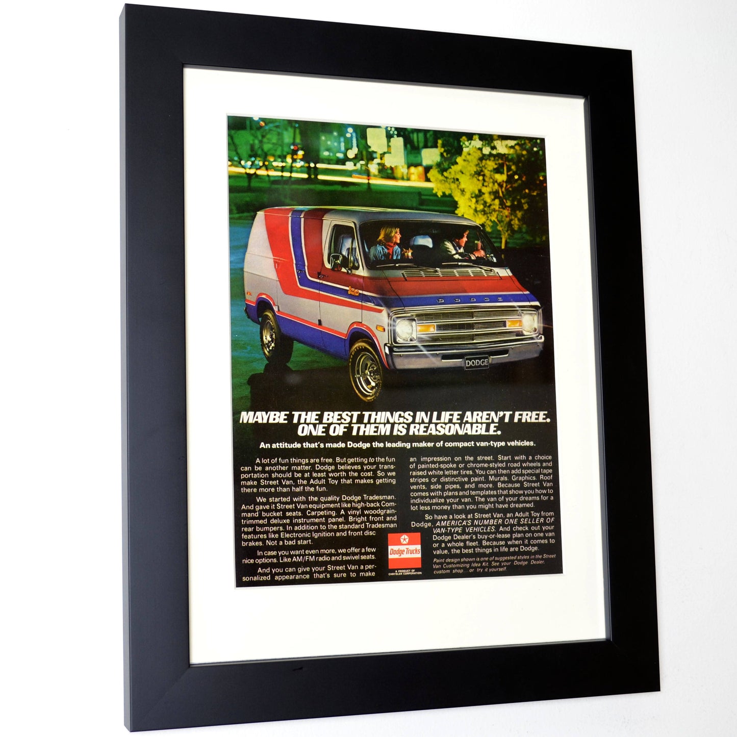 1977 Dodge Tradesman Street Van retro wall art, Framed vintage truck art