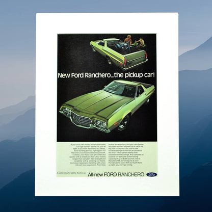 Ford Ranchero automotive print ad, framed classic car wall art