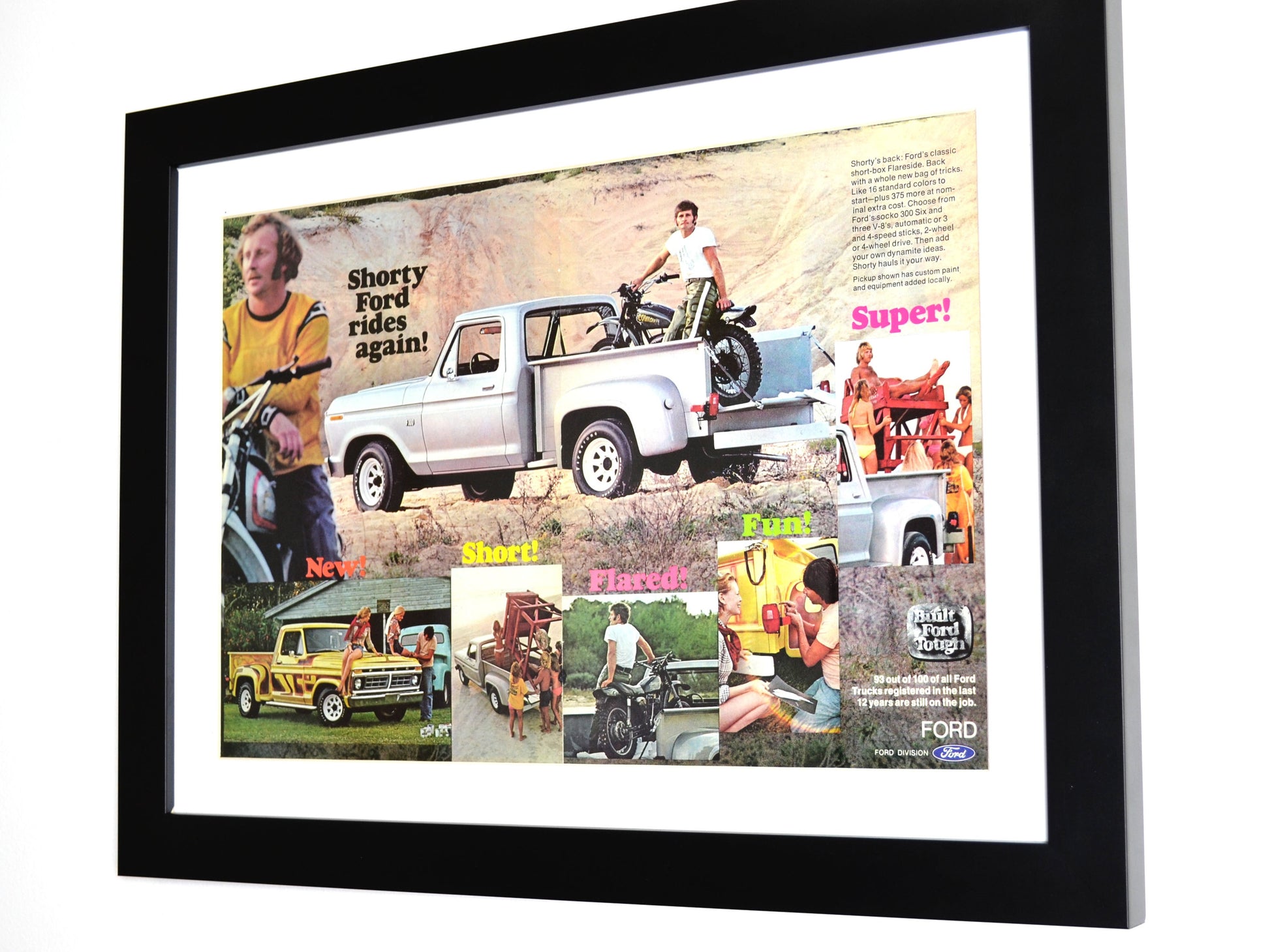 Retro Ford Shorty Pickup Ad – Framed 70s Truck Art, side left