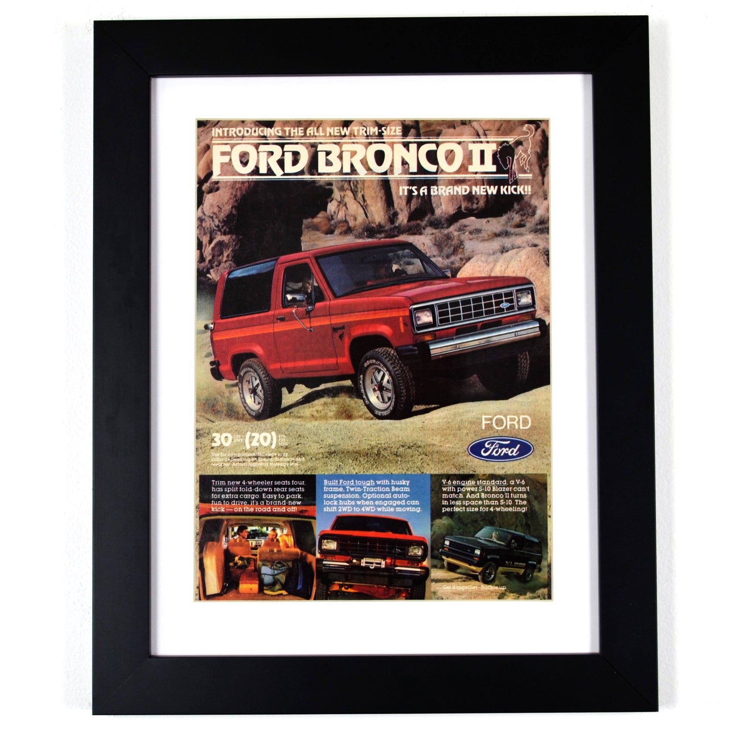 1984 Ford Bronco II print advertisement, Framed classic truck wall art