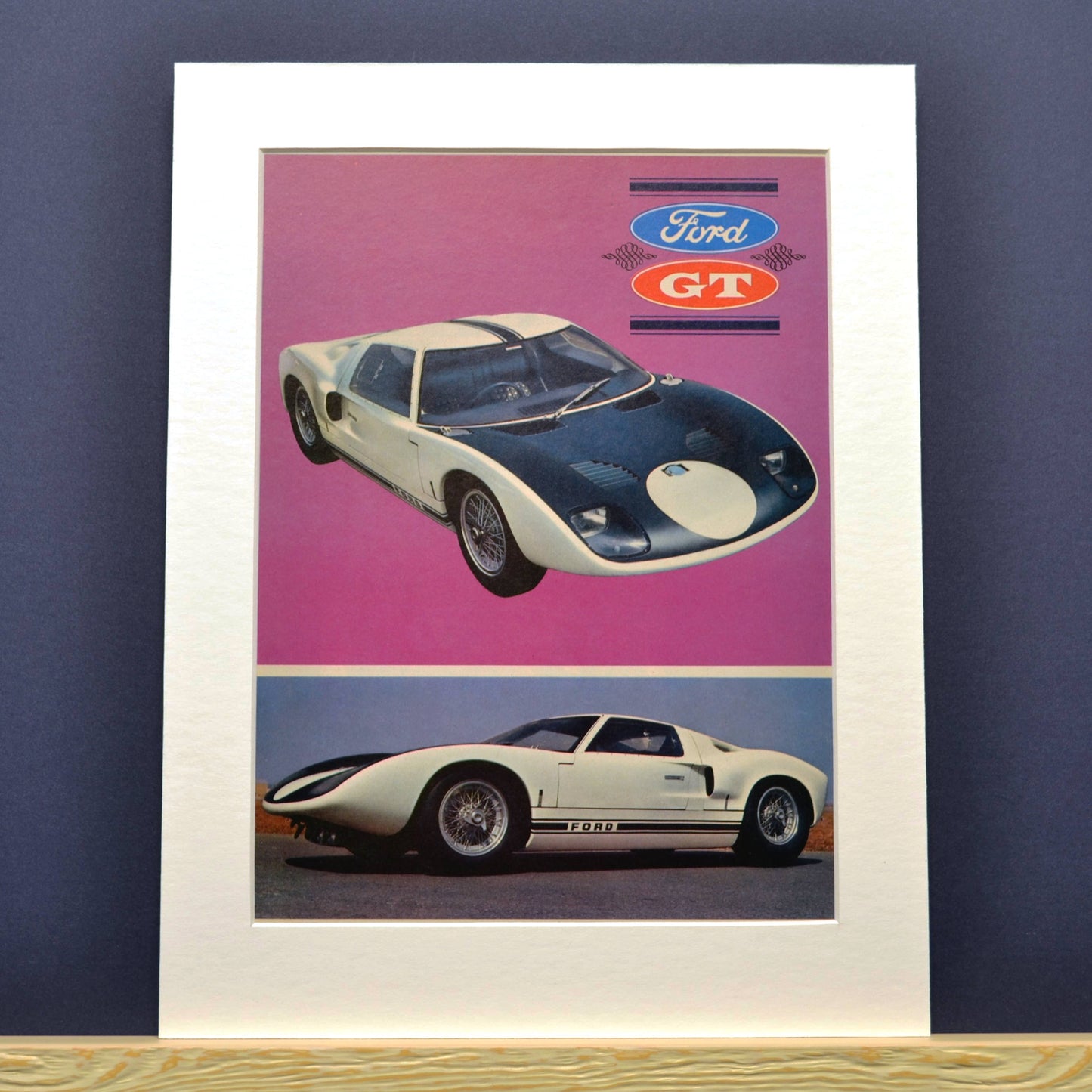 Ford GT40 Classic Car Print Ad, Framed Automotive wall art