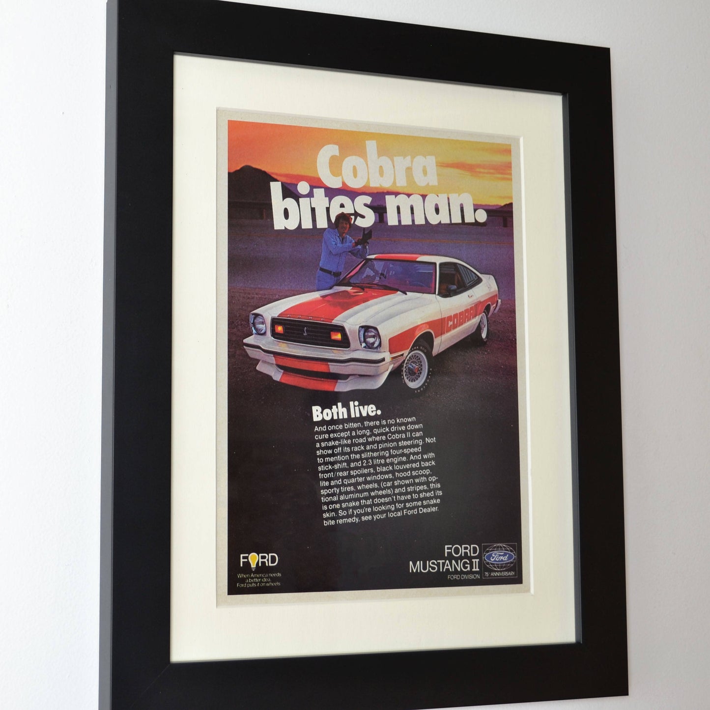 1978 Ford Mustang II Cobra Ad, side view, framed