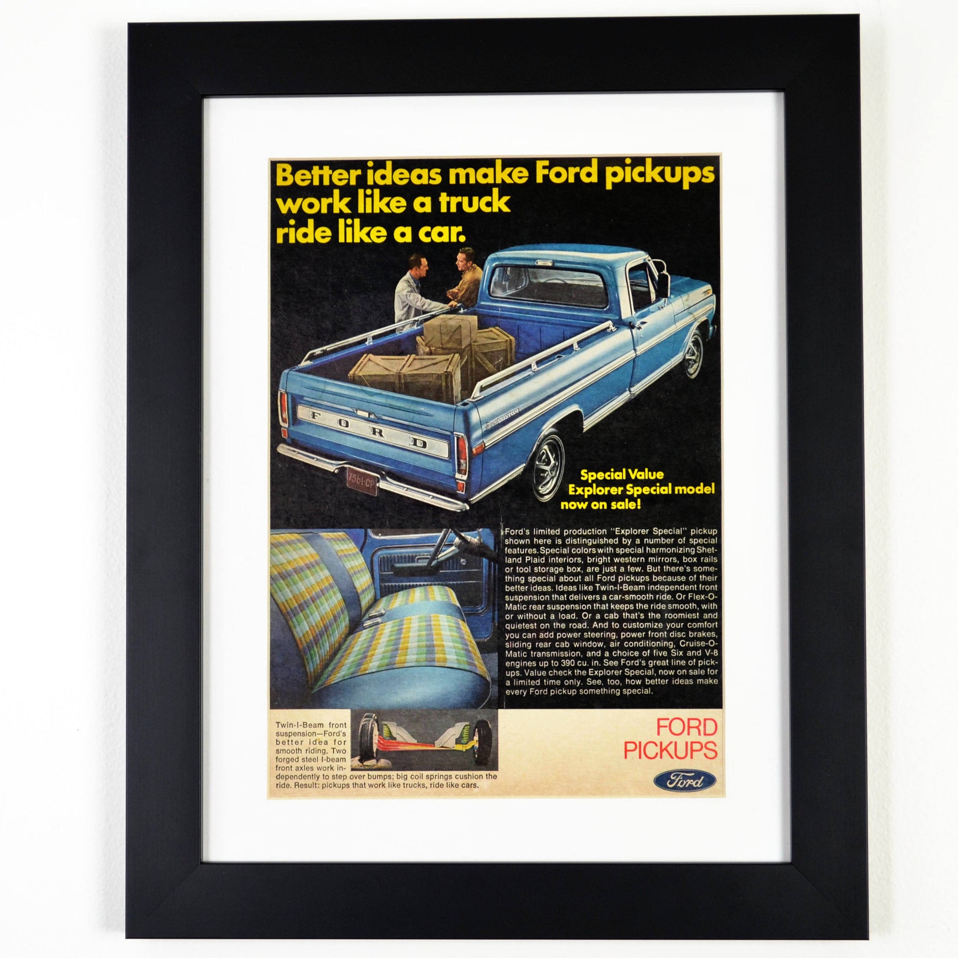 70's Ford truck print advertisement, framed