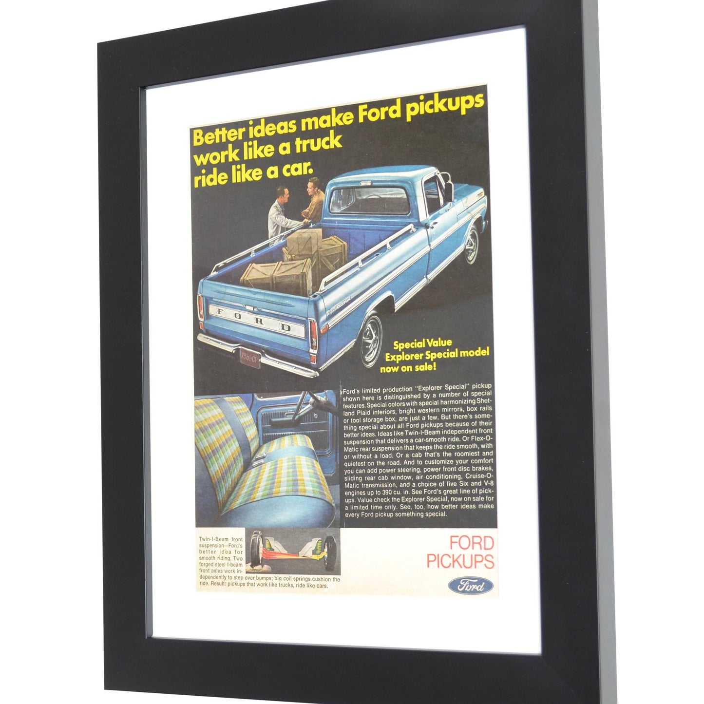 70's Ford truck print advertisement, Framed vintage truck wall art