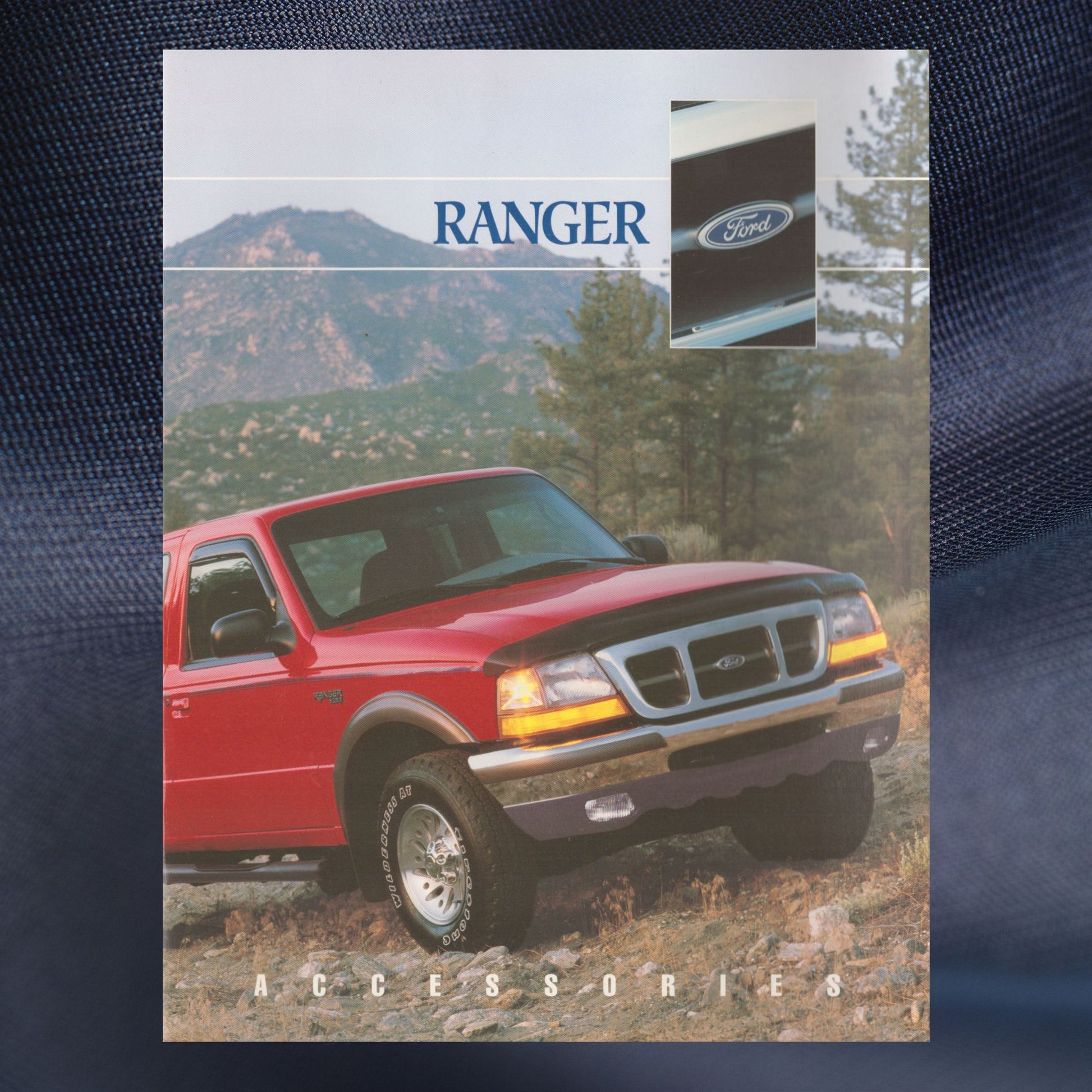 Original Ford Ranger pickup accessories dealer catalog featuring a red Ford Ranger with genuine Ford truck accessories on the cover