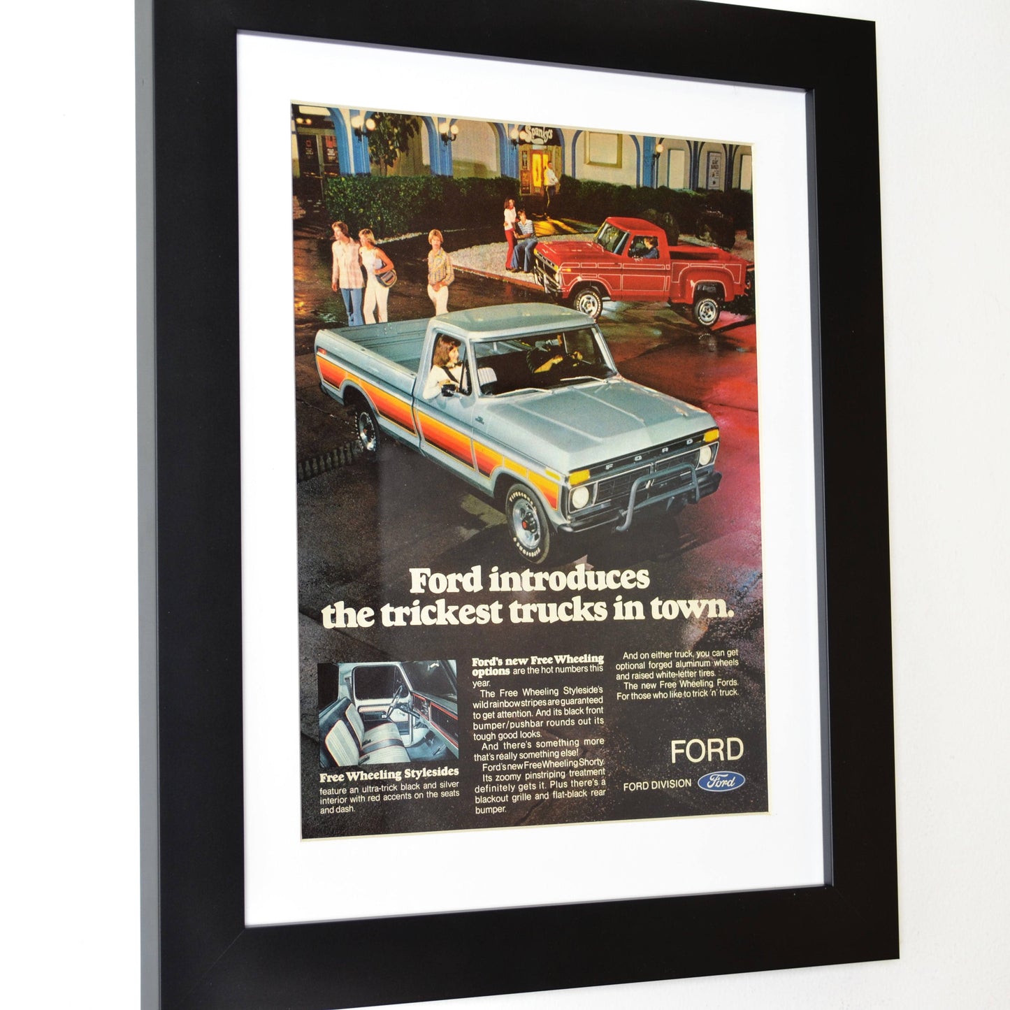 1977 Ford trucks print advertisement side view, framed