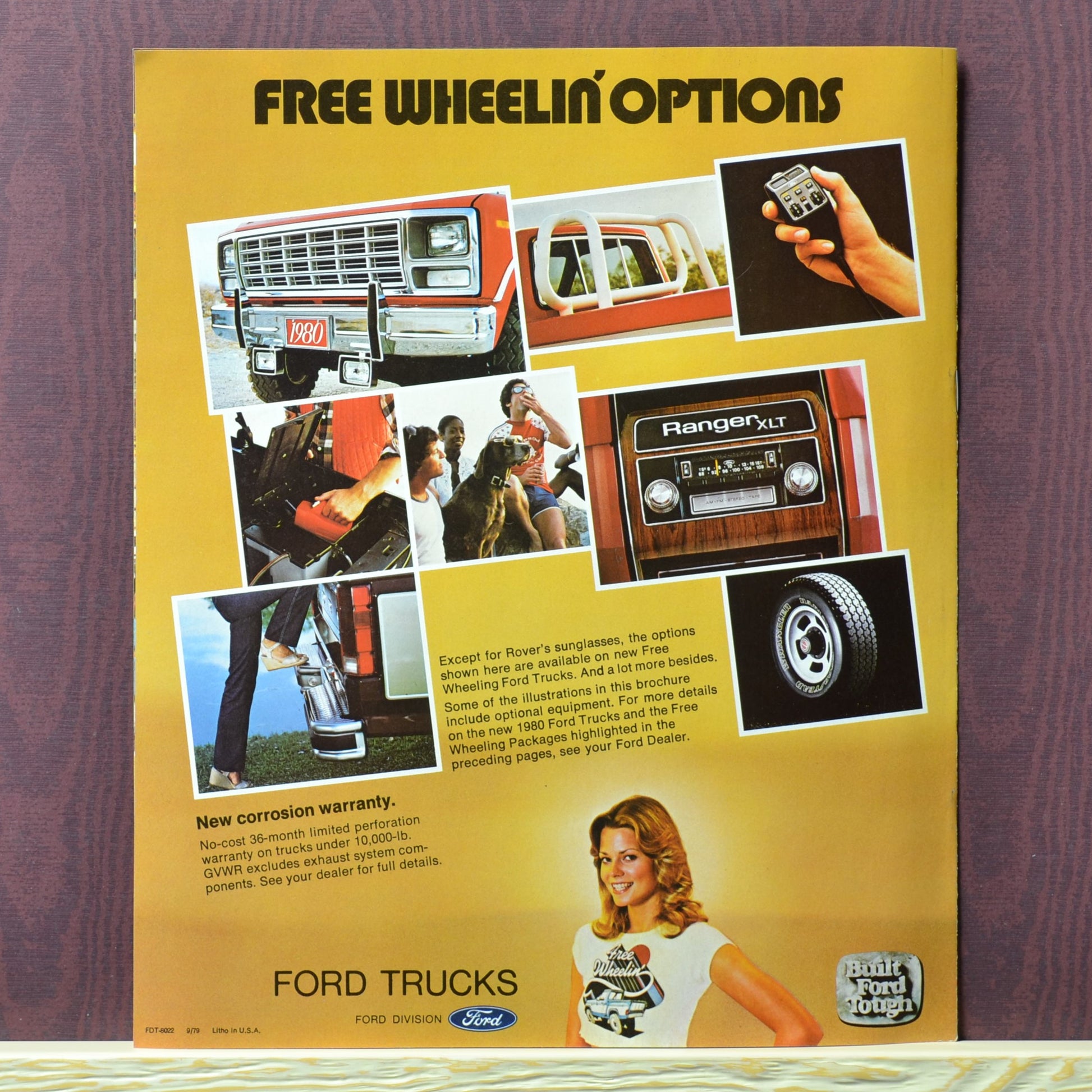 Back cover of the 1980 Free Wheelin' Fords brochure featuring the Free Wheelin' options and warranty details