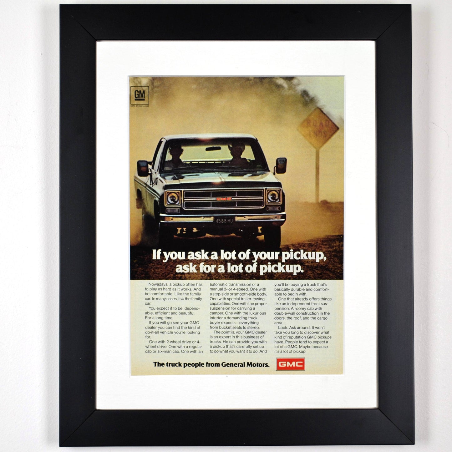 GMC square body pick up truck print ad.,  Framed classic truck wall art