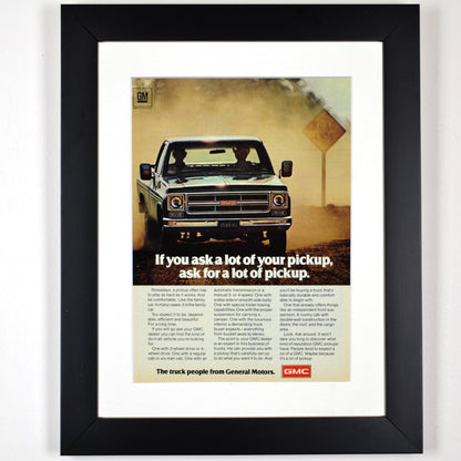 GMC square body pick up truck print ad, framed