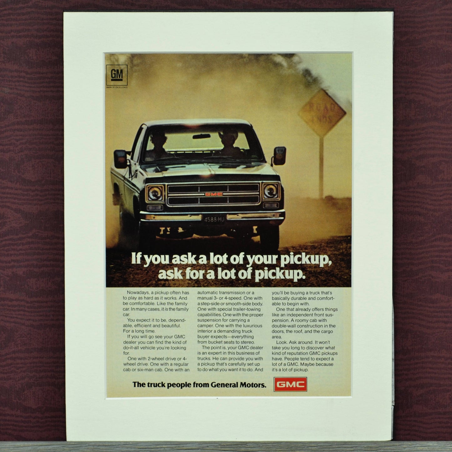 GMC square body pick up truck print ad.,  Framed classic truck wall art