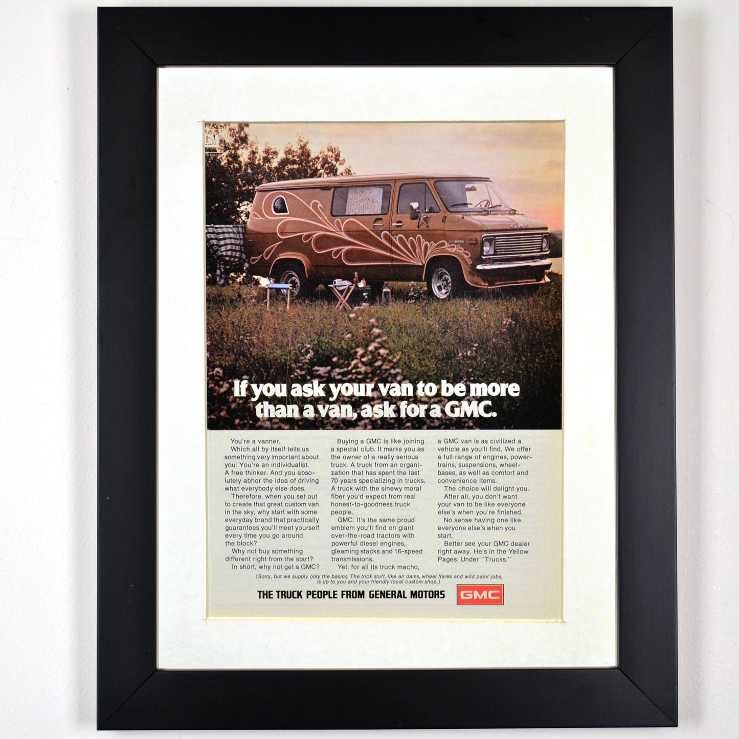 1976 GMC Van print ad.,  Framed classic truck wall art