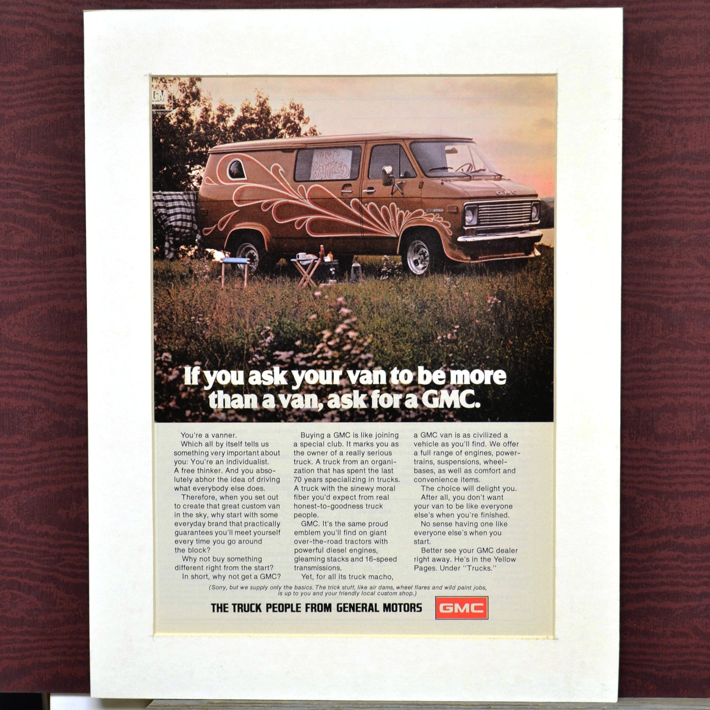 1976 GMC Van print ad.,  Framed classic truck wall art