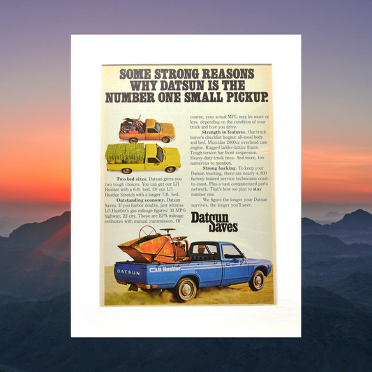 Vintage 1976 Datsun Lil Hustler Pickup Ad – Classic Truck Wall Art print