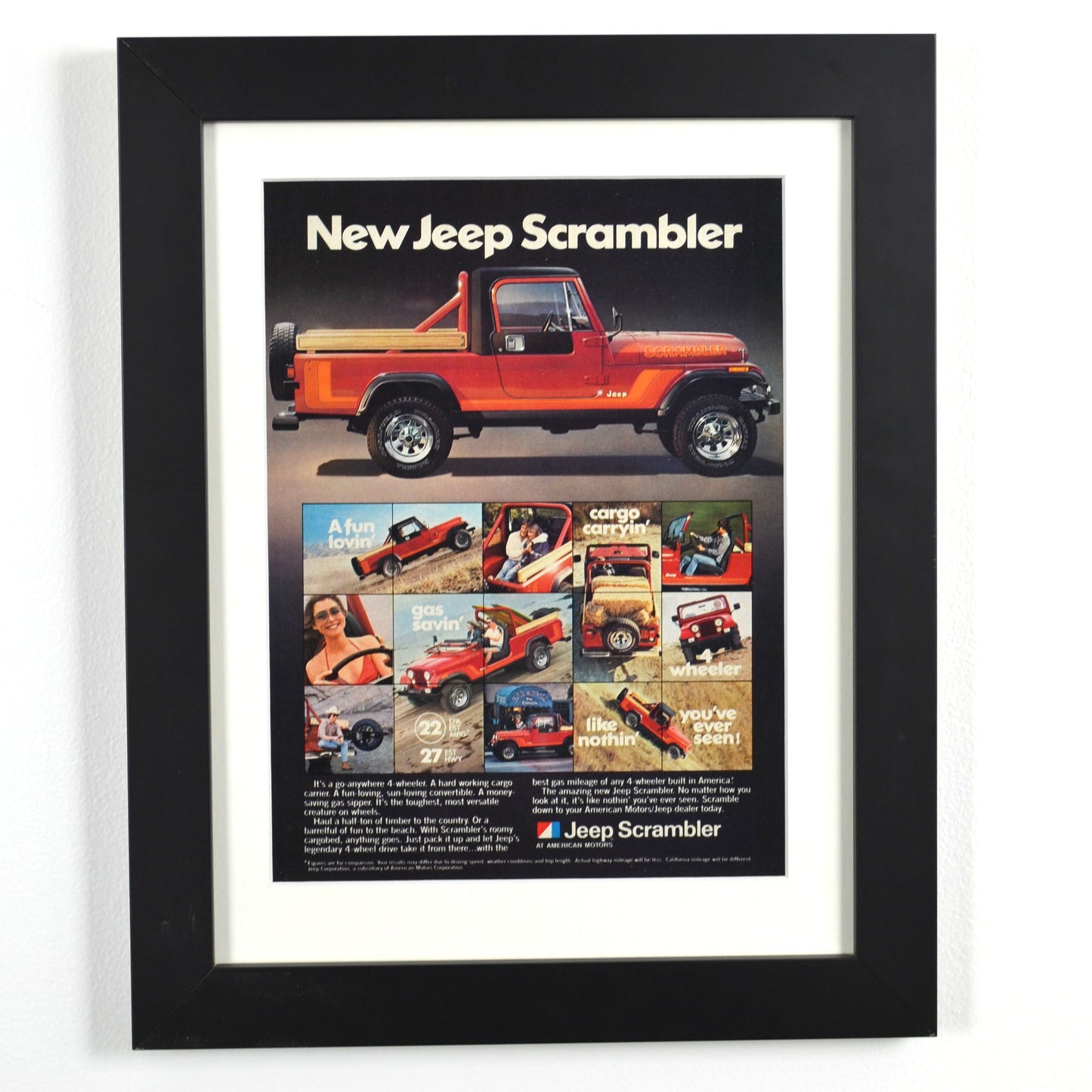 1981 Jeep Scrambler Vintage Print Ad framed