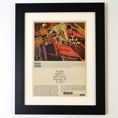 framed Autolite Spark Plug Ad Featuring 1967 Mercury Cougar - Original Racing Print