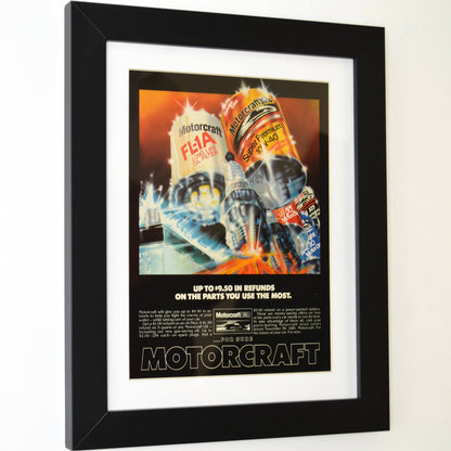 Ford Motorcraft parts nostalgic print ad side view, framed