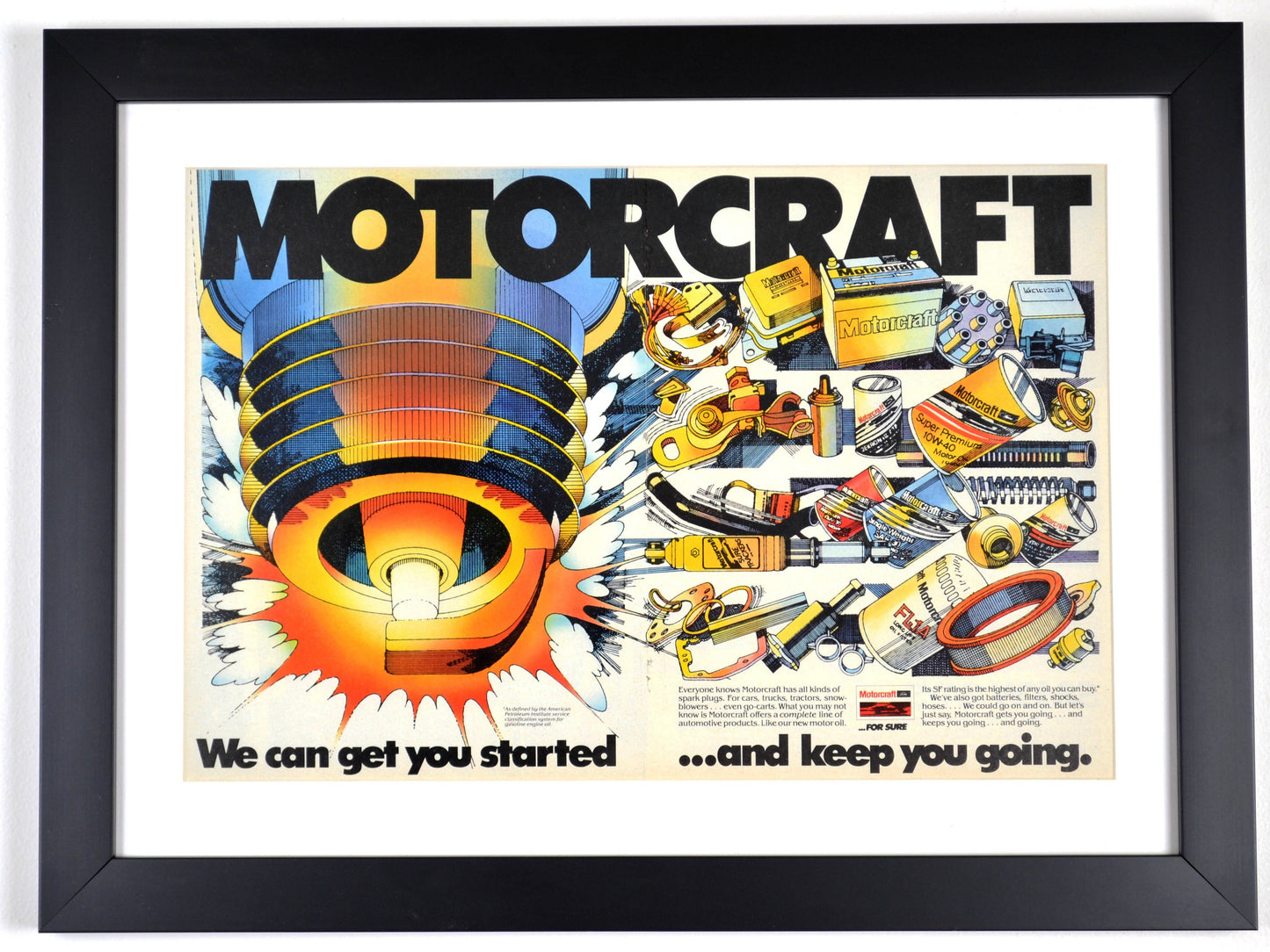 Ford Motorcraft parts nostalgic print ad, framed