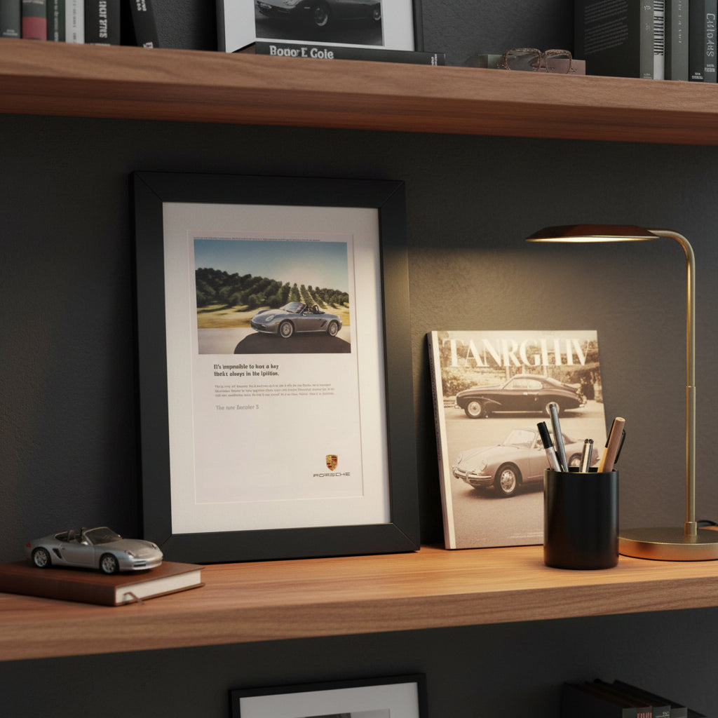 Porsche Boxster S print framed black frame automotive decor