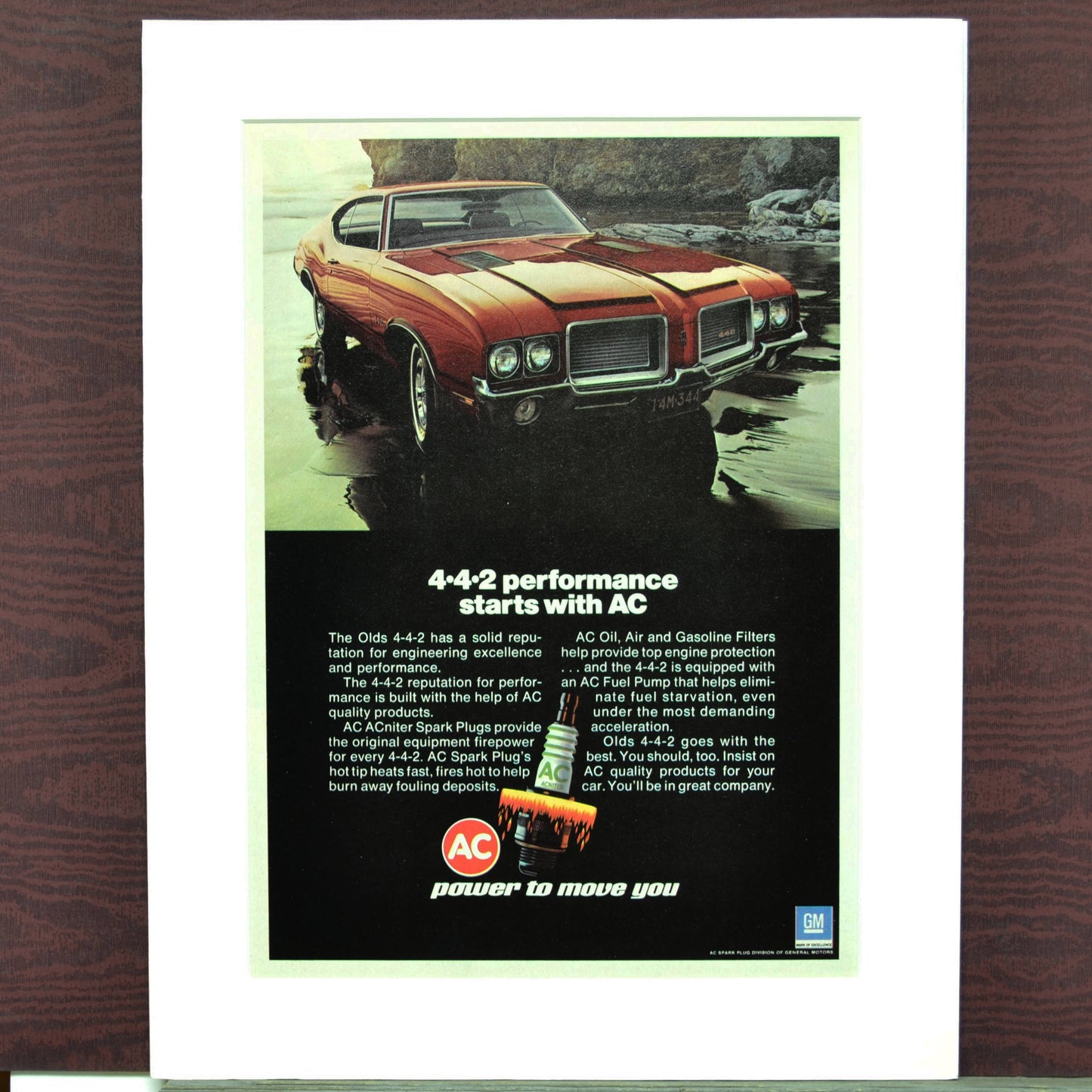 Powering Performance: Framed 1972 Oldsmobile 442 with AC Spark Plugs Art