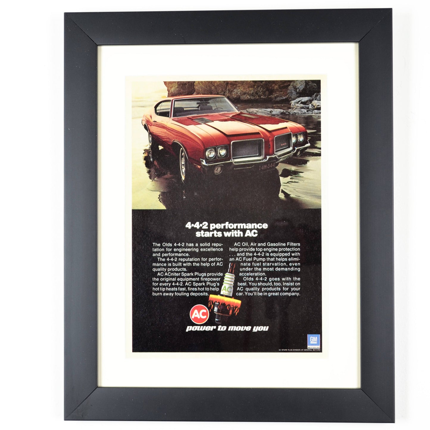 Powering Performance: Framed 1972 Oldsmobile 442 with AC Spark Plugs Art