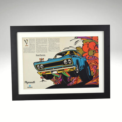 1968 Plymouth Road Runner Ad – Framed Muscle Car Wall Art, 15" x 20" - Vintage Art Garage