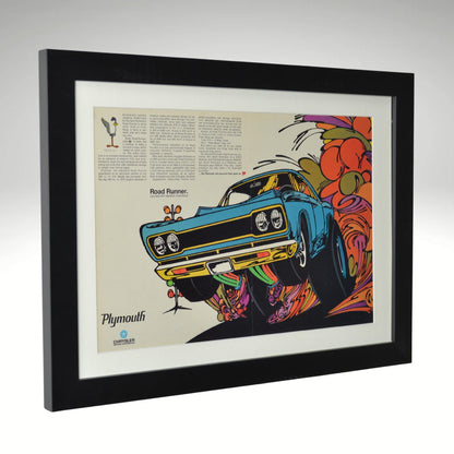 1968 Plymouth Road Runner Ad – Framed Muscle Car Wall Art, 15" x 20" - Vintage Art Garage