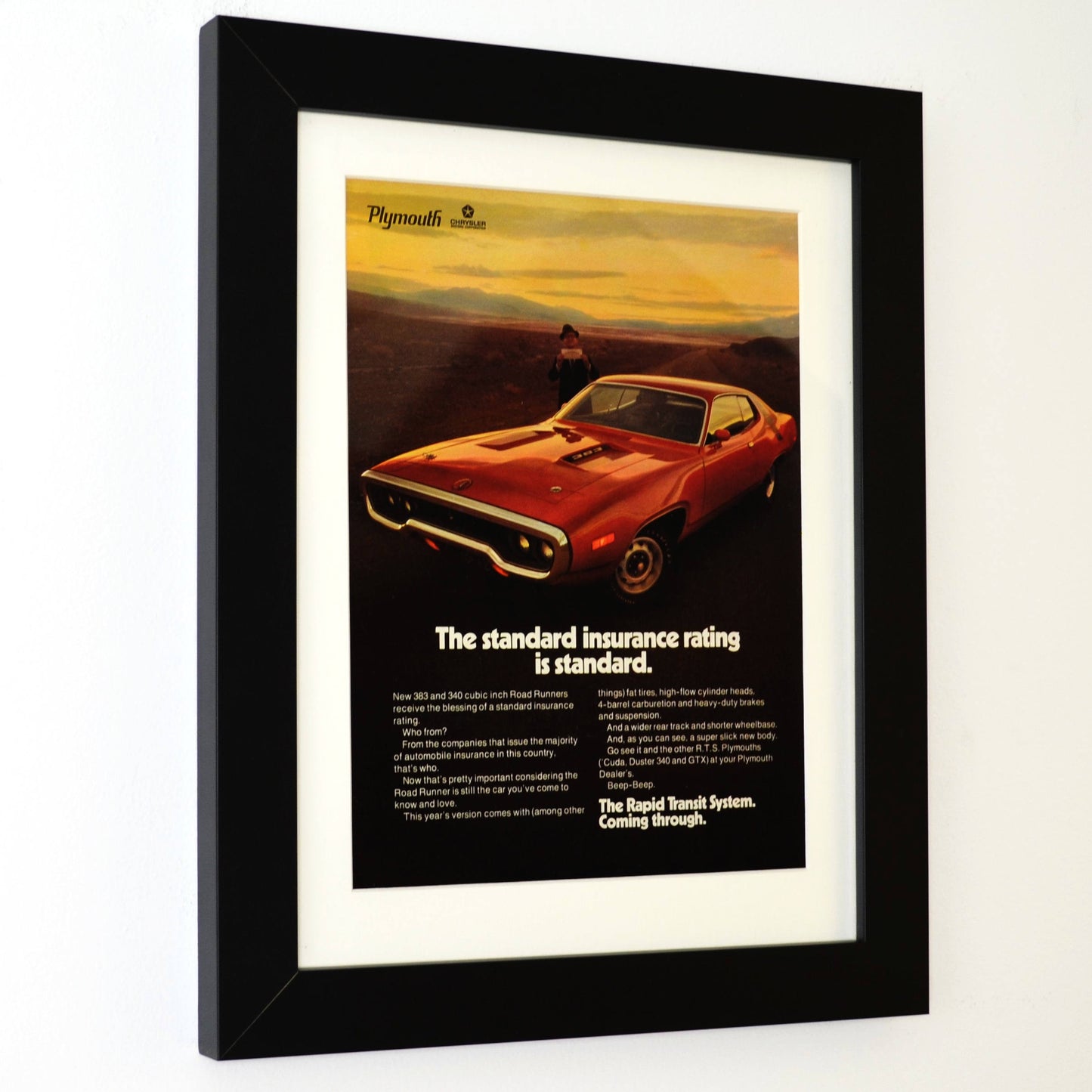 1971 Plymouth Roadrunner ad, framed muscle car wall art