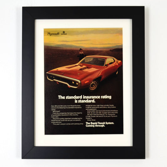 1971 Plymouth Roadrunner ad, framed muscle car wall art