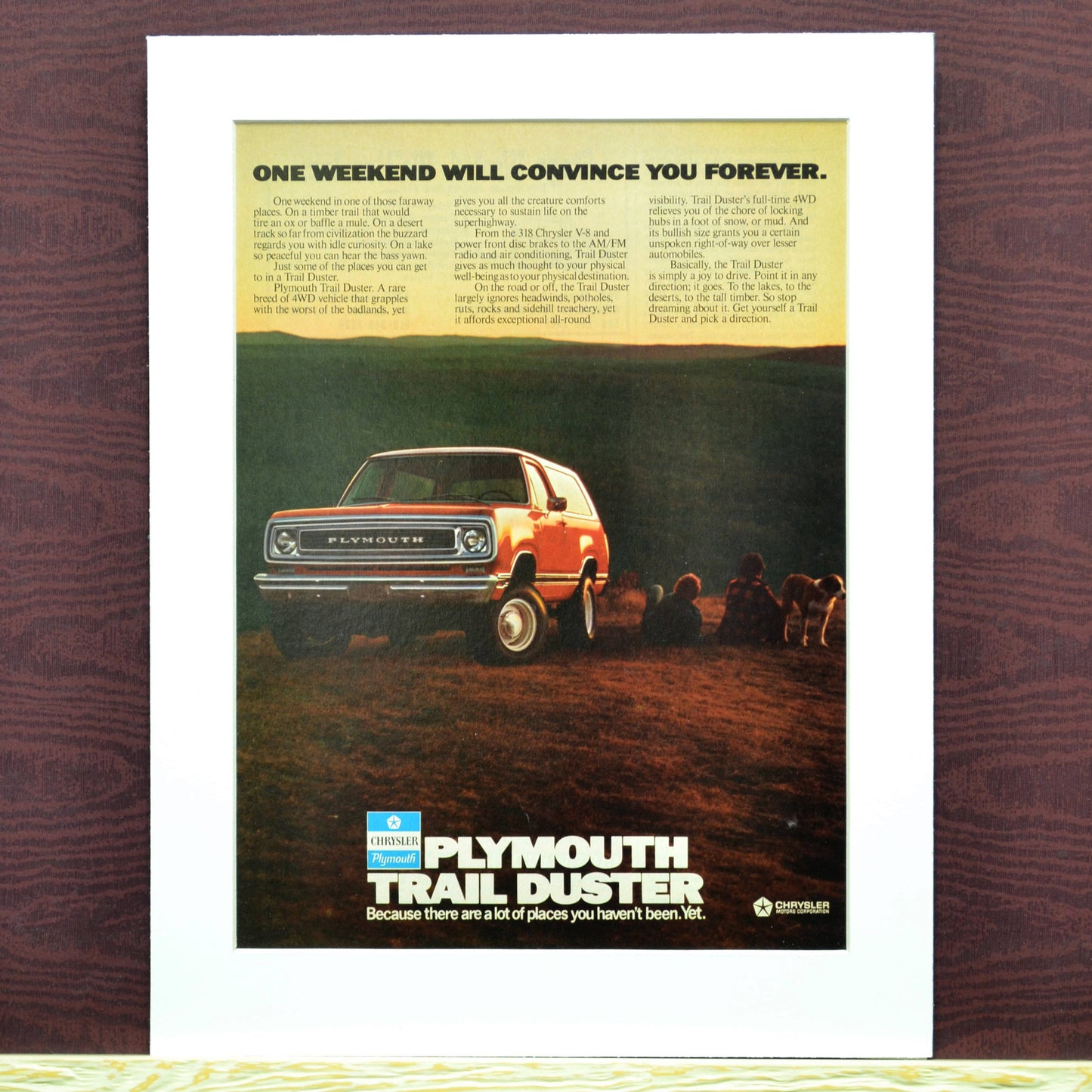 1976 Plymouth Trail duster print ad. Framed truck wall art