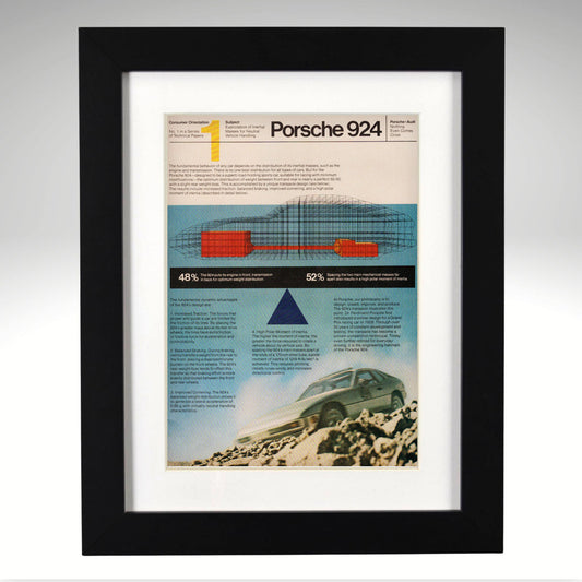 Porsche 924 technical vintage ad 48 52 weight distribution framed print