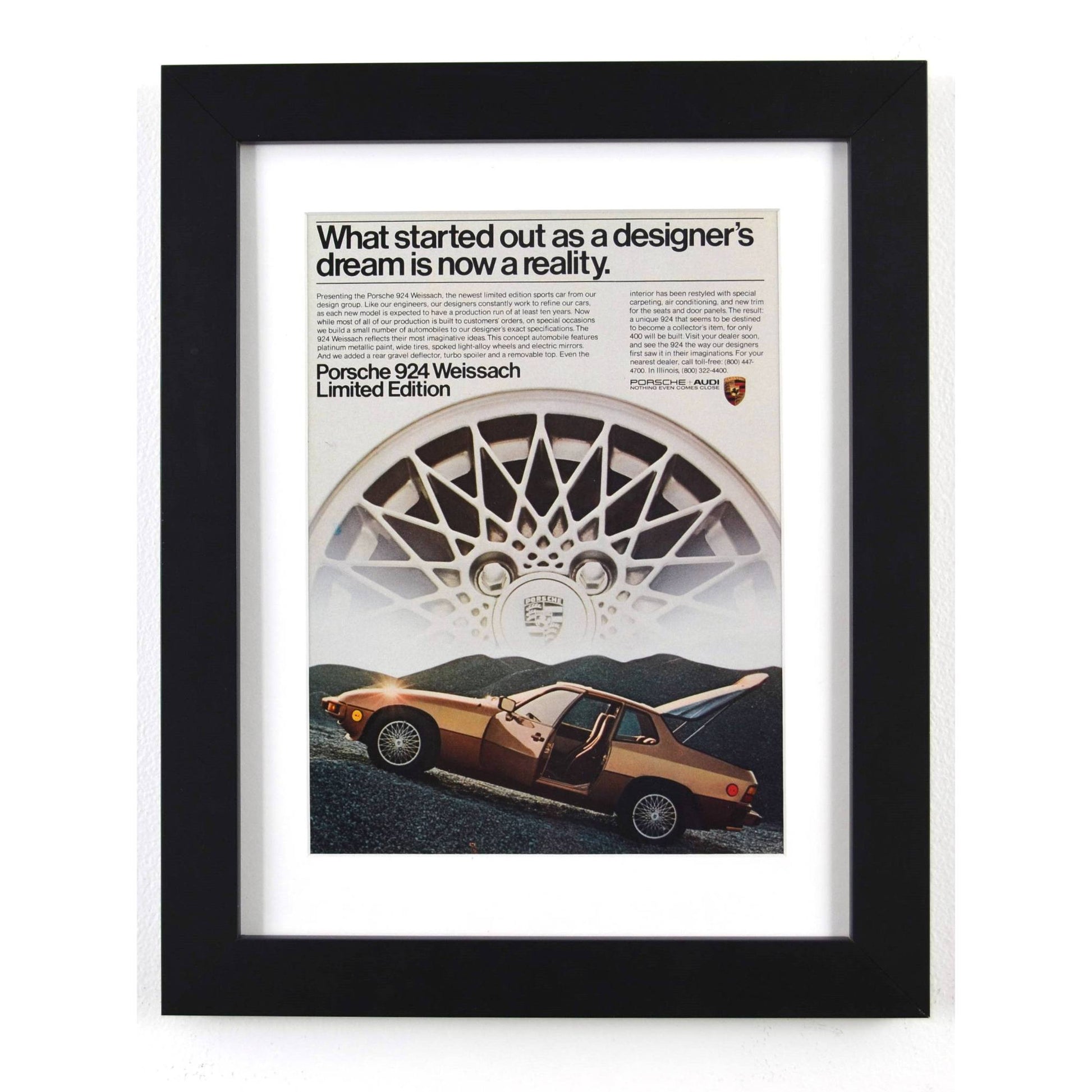 Framed Porsche 924 Weissach Limited Edition Print – Classic Porsche Advertisement – Collector’s Wall Art