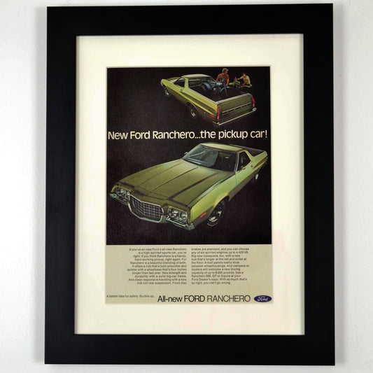 Ford Ranchero automotive print ad, framed classic car wall art